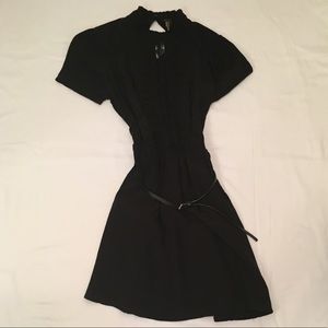 Macrame midsection section and collar black dress